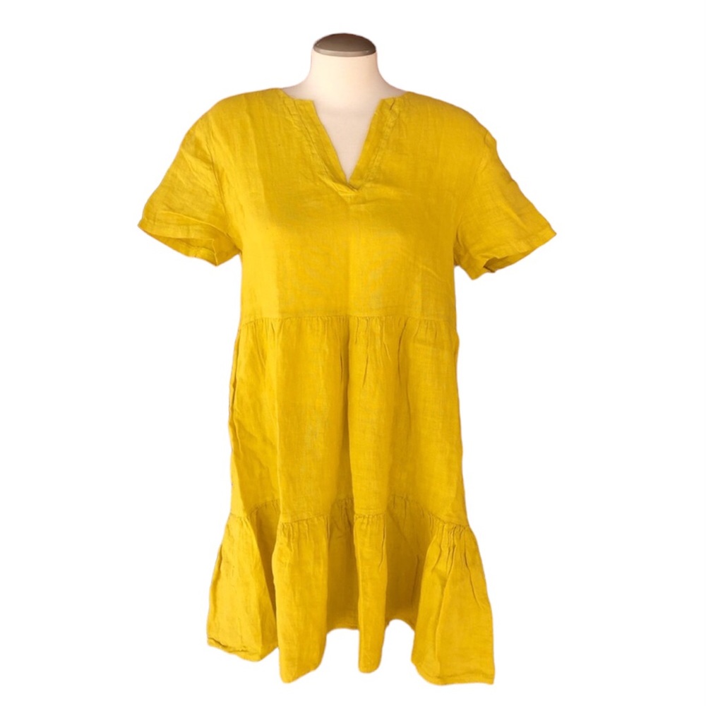 Francesca Bettini | 100% Linen Flowy V-Neck Short Sleeve Tunic / Midi Dress